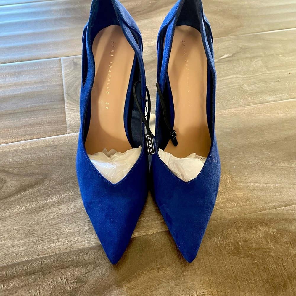ZARA Royal Blue Suede Pointed Toe 90s
